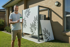 Battery system with side panel leaning against wall