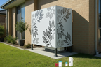 Sunshields with white surface and black leaf design